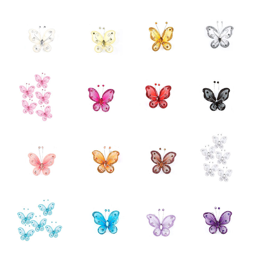 60/120-PACK 2″ ORGANZA NYLON MESH BUTTERFLIES WITH WIRE GLITTER & RHINESTONES