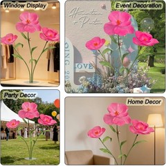 Giant Artificial Flower Poppy 69in; Wedding Decor; Photo Prop; Metal Base