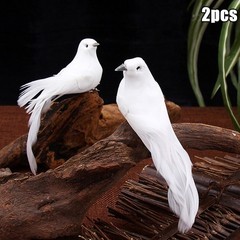 Artificial Doves Bird Garden Home Indoors 2pcs Clip Decor Fake Foam Home