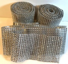 LOT/ Diamond Mesh Silver Rhinestone Wrap – 2 Lg rolls & 2 Pcs 54″ long 3″ wide.