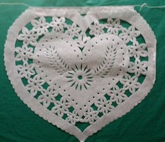 Mexican Valentine Heart Papel Picado Cutout Flags Bunting Paper Red & White
