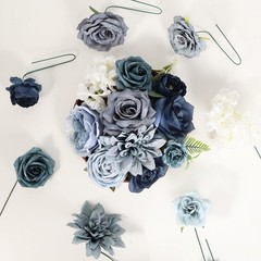 Artificial Flowers Combo Box Set Dusty Blue Bouquet Flowers for Wedding Cente…