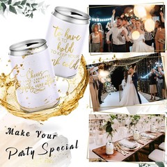 Qinyoung 50 Pieces White Wedding Can Cooler Sleeves Bulk Engagement Party Fav…
