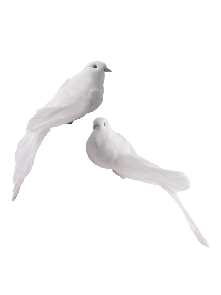 Artificial Doves Bird Garden Home Indoors 2pcs Clip Decor Fake Foam Home