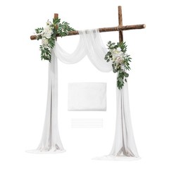Uimoso Artificial Wedding Arch Flowers Kit White With 2 Pcs Flowers 1 Pcs Drapes