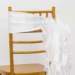 5 WHITE Curly Willow Chiffon Satin CHAIR SASHES Party Event Decorations Supplies