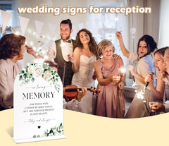 In Loving Memory Sign for Wedding Memorial Table, Elegant White Rose and Eucalyp