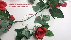 4PCS(28.8 FT,16 Flowers) Artificial Flower Garland with White Rose, Fake Red