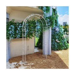 SCENDOR White Wedding Arch Garden Arbor Curved Metal Archway with Elegant Cur…