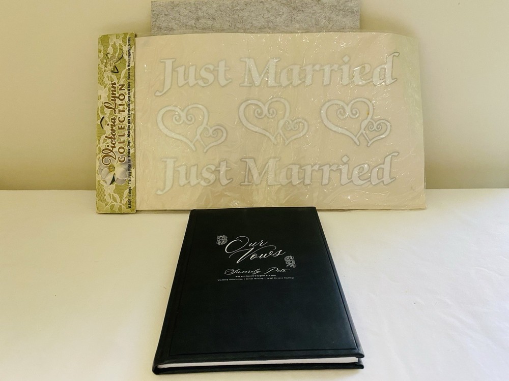 Victoria Lynn Just Married Car Window Decal Sticker & Our Vows Book