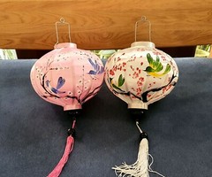 Set 2 pcs Handpainted Vietnamese silk lanterns with birds, lanterns for wedding