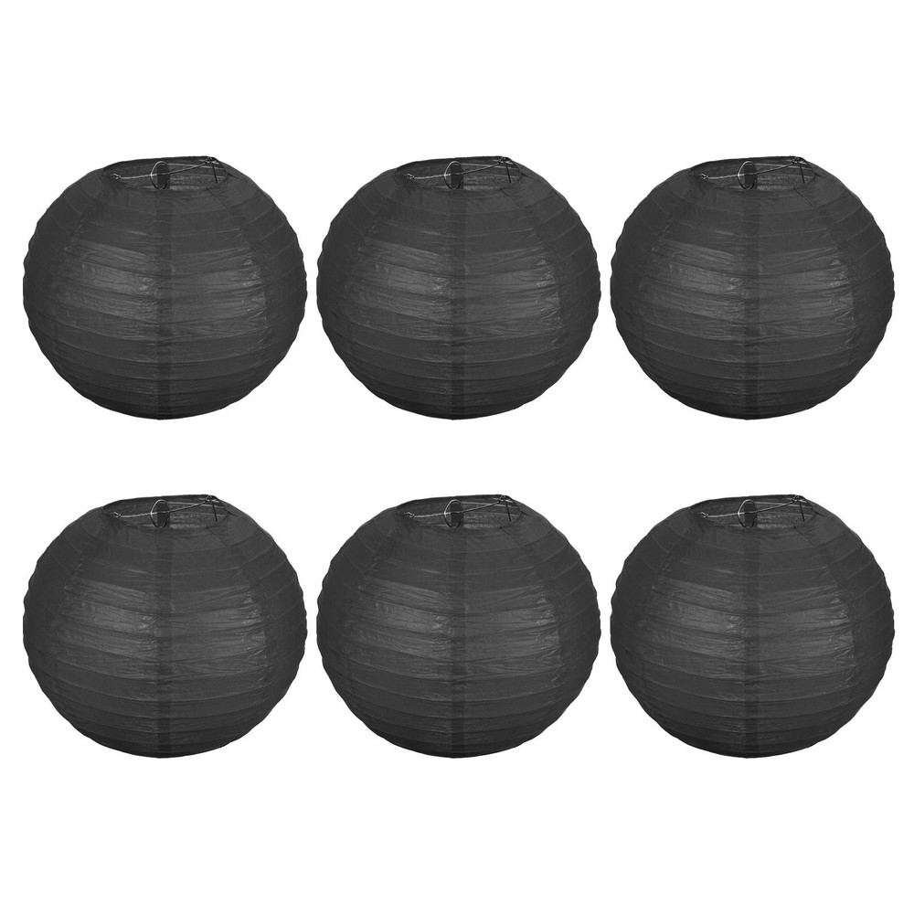 6pcs 8 Inch Folding Hanging Paper Lanterns Medium Lampshade Black