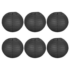 6pcs 8 Inch Folding Hanging Paper Lanterns Medium Lampshade Black