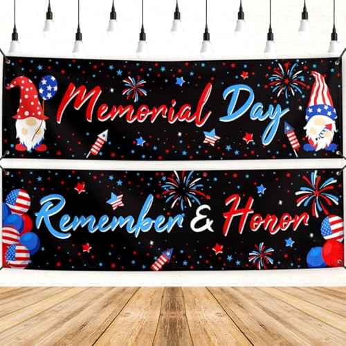 Memorial Day Banner 2pc 4th of July Backdrop Sign Red White and Blue