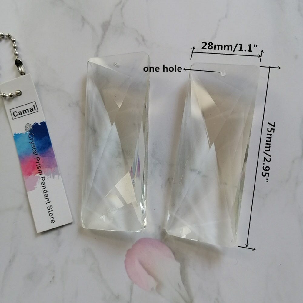 12pcs 75mm 1 Hole Faceted Rectangle Crystal Spacer Pendant Lamp Prism Chandelier