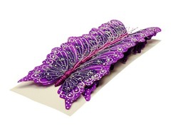 12PC 4″ Purple + Silver Glitter Feather Butterfly Craft DIY Wedding Cake Topper