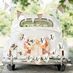 Just Married Banner Burlap Vintage Rustic Cream White NEW