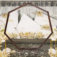 7.2FT Retro Wedding Arch Wooden Heptagon Wedding Backdrop Stand Wooden Arch USA