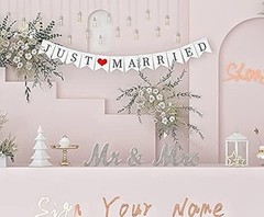 Wedding Sign Set Silver Wood Mr and Mrs & Just Married Banner Decorations