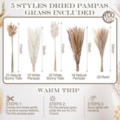 Ceric Vase Set of 6 with 100 Pcs Dried Ppas Grass Flowers,
