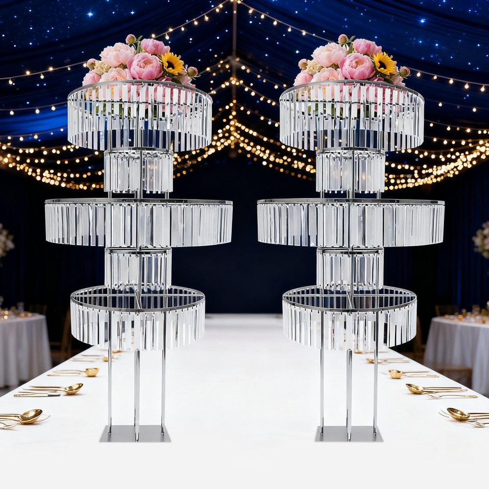 Elegant Wedding Crystal Flower/Cake Pedestal Stands, 61″ (2-Pack) – Party Decor