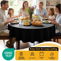 6-Pack Black Round Tablecloths 120 in for 5-6 Ft Round Tables | Stain-Resista…