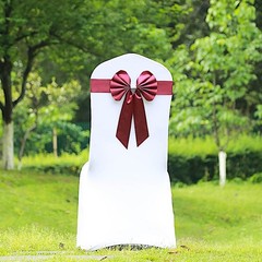 5 Burgundy Reversible Satin Faux Leather Bow Tie Party Chair Sashes with Buckles