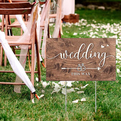 Wedding This Way Sign – 3 Pack Double-Sided Direction Arrow Yard Signs with M…