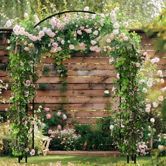 Heavy Duty Iron Garden Arbor Vine Flowers Frame Stand RUST PROOF w/ Floor Prongs