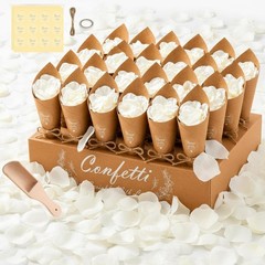 1 Sets Wedding Petal Cones for 24 Guest – Biodegradable Real White Petals