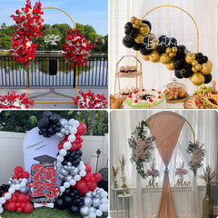 6.6FT Gold Metal Wedding Arch Backdrop Stand Balloon Frame Party Decor 2PC