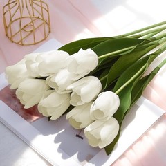 Livole 12 Pcs White Tulips Artificial Flowers Real Touch Tulips Fake Faux Tul…