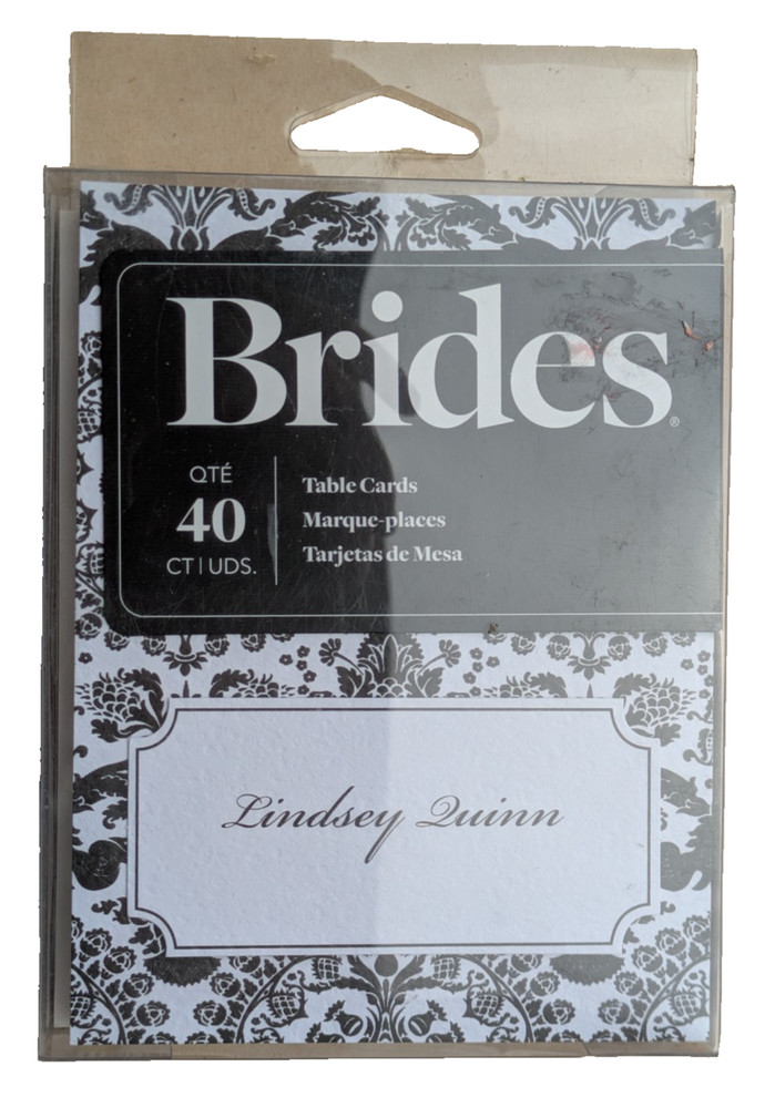Wedding Damask Table Card Kit, 40pc White/Black Fold & Stand Name Plate Tags