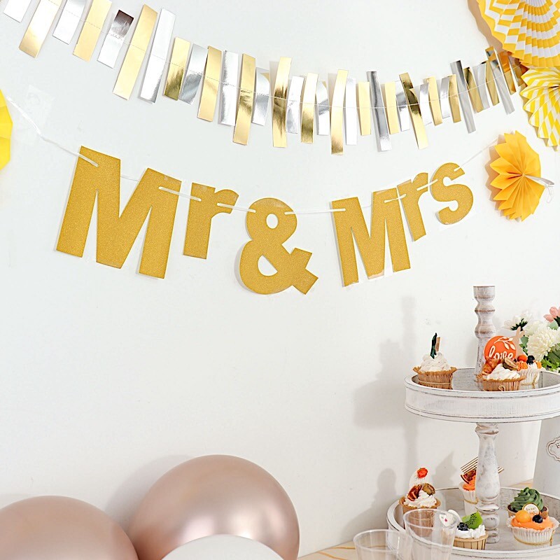 3 feet Gold Glittered Mr & Mrs Paper Hanging Wedding GARLAND Party Decorations