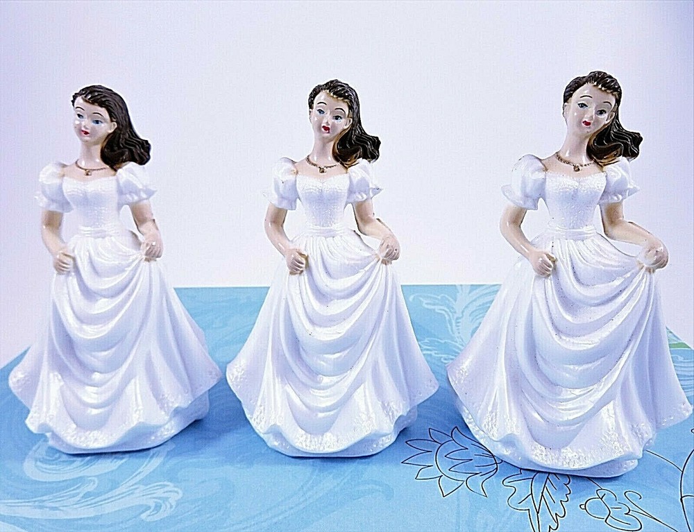 Bridal Shower Cake Topper Or Wedding Decor 4.5″ Lady In White Gown Lot Of 3