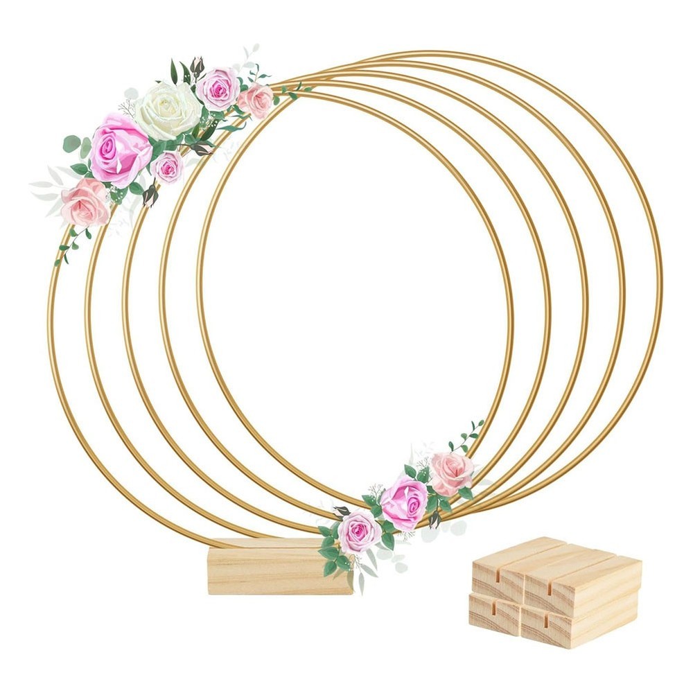 5 Pieces 8 Inch Metal Floral Centerpiece Strips 5 Wooden Stands for Table1603