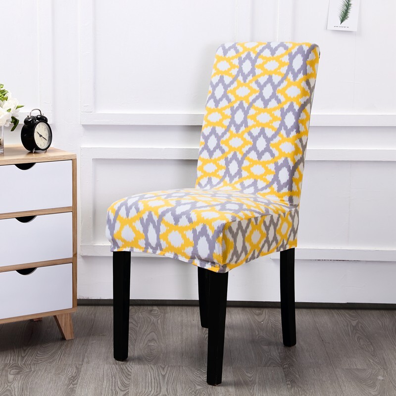 1/4/6pcs Spandex Dining Room Chair Covers Print Chair Seat Slipcover Anti-dirty