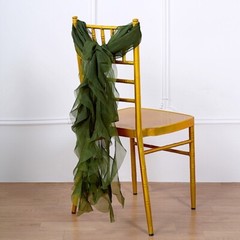Olive Green Premium Curly Chiffon CHAIRS Covers Cap SASHES Bows Ties Home