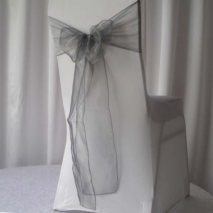 75x Silver Grey Organza Chair Sashes Bows Ties Wedding Banquet Party Decorations