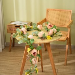 2 Pack of Rose Flower Vine, Floral Garland for Wedding Champagne & Yellow