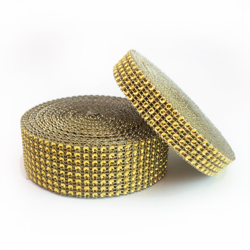 2 Rolls Gold/Silver Diamond Mesh Rhinestone Crystal Ribbon Wrap Various Sizes