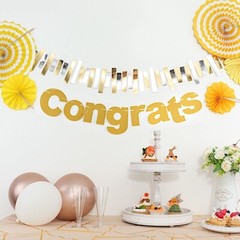 3 feet Gold Glittered Congrats Paper Hanging Party GARLAND Events Decorations