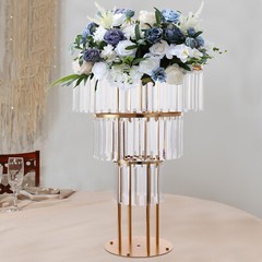 Wedding Gold Crystal Flower Stand, Round Pedestal Stand, Crystal Flower Stand