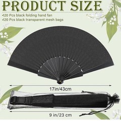 80 Pcs -40 Black/ 40 White Wedding Folding Hand Fans Bulk Silk Fabric Chinese