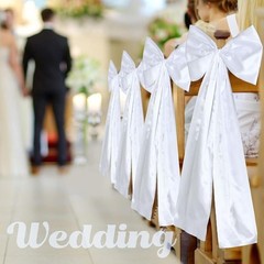 Wedding Pew Bows Long Tails Aisle Decorations Bows Satin Ribbon Background 12pc