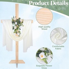 71″ Wedding Wood Cross with White Ribbons & Eucalyptus Garland