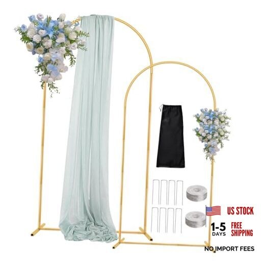 7.2FT 6FT Wedding Arch Backdrop Stand Set of 2,Metal Wedding 7.2FT, 6FT Gold