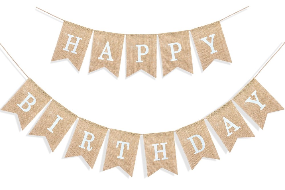 Uniwish Happy Birthday Burlap Banner Neutral Happy Birthday Party Decorations…