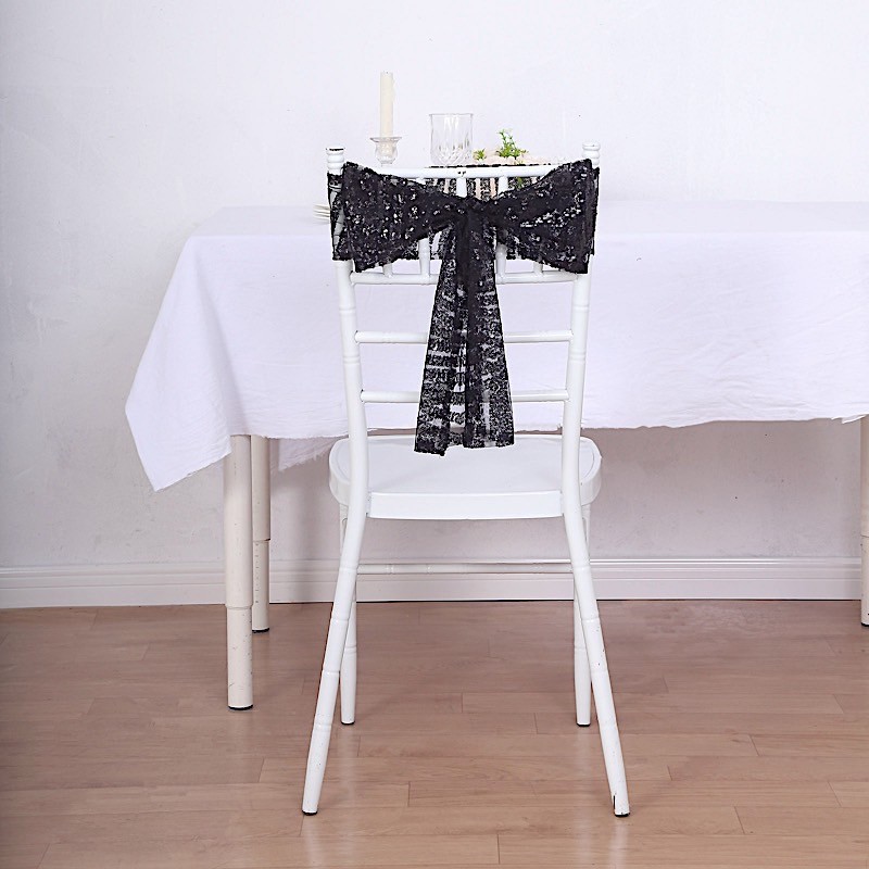 5 BLACK Tulle CHAIR SASHES Sequins Geometric Pattern Party Events Decorations
