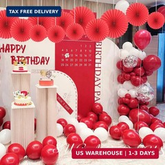 Red Party Hanging Fans DIY Set – 12pcs Pinwheels & Flowers for Weddings, Bir